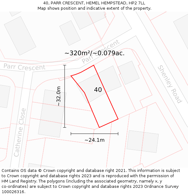 40, PARR CRESCENT, HEMEL HEMPSTEAD, HP2 7LL: Plot and title map