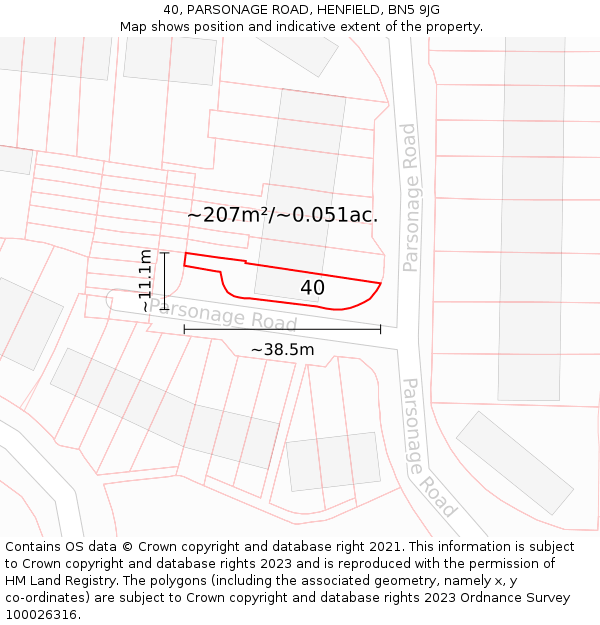 40, PARSONAGE ROAD, HENFIELD, BN5 9JG: Plot and title map