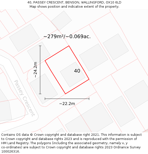 40, PASSEY CRESCENT, BENSON, WALLINGFORD, OX10 6LD: Plot and title map