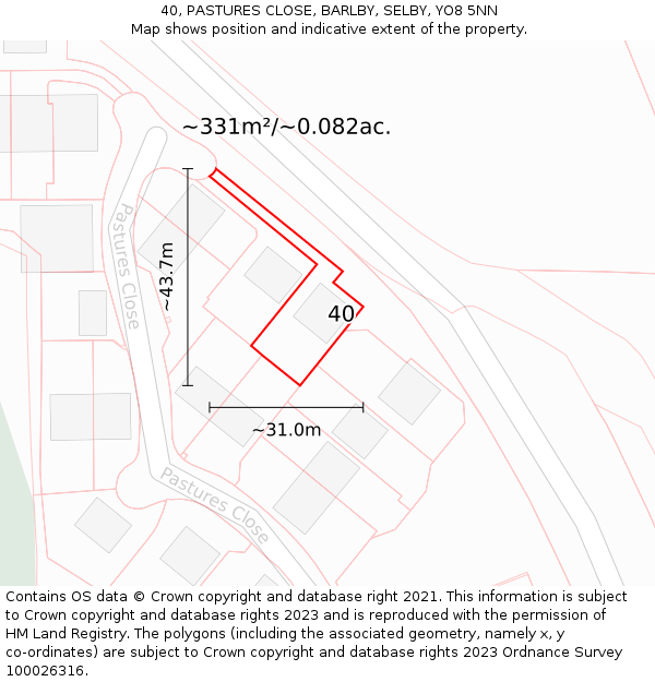 40, PASTURES CLOSE, BARLBY, SELBY, YO8 5NN: Plot and title map
