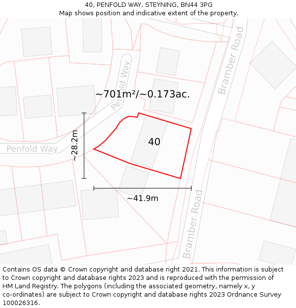 40, PENFOLD WAY, STEYNING, BN44 3PG: Plot and title map