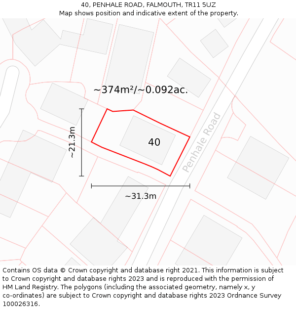 40, PENHALE ROAD, FALMOUTH, TR11 5UZ: Plot and title map