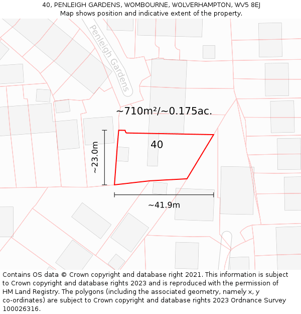 40, PENLEIGH GARDENS, WOMBOURNE, WOLVERHAMPTON, WV5 8EJ: Plot and title map