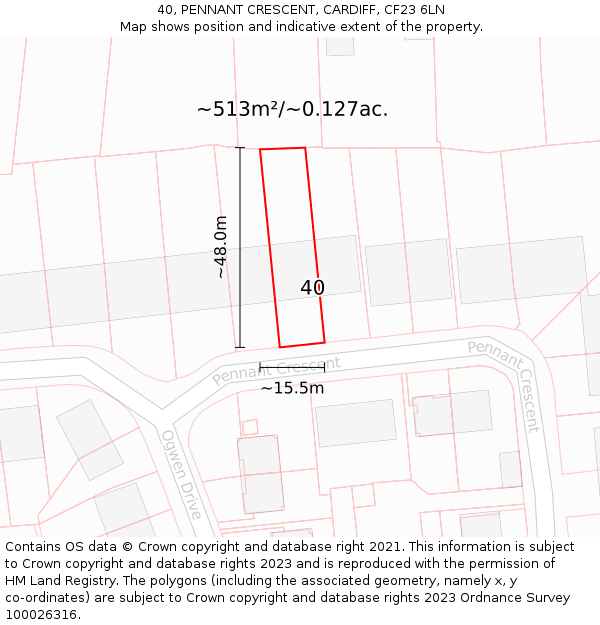 40, PENNANT CRESCENT, CARDIFF, CF23 6LN: Plot and title map