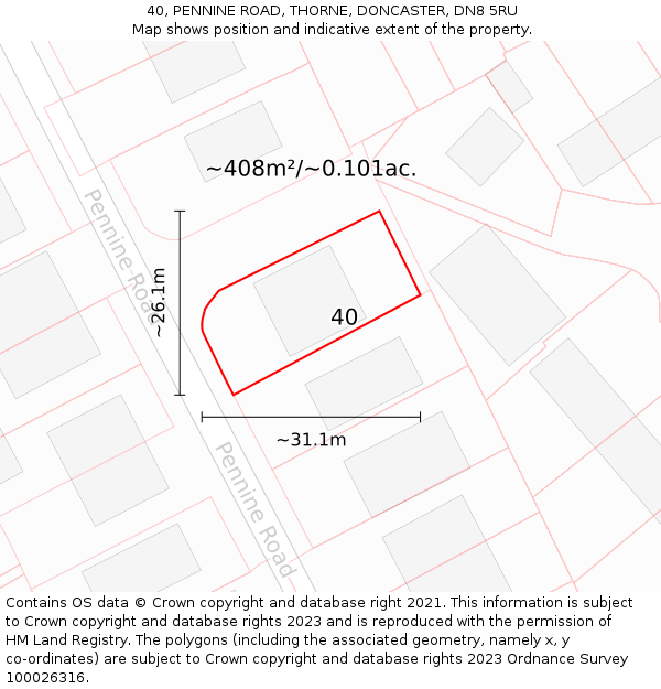 40, PENNINE ROAD, THORNE, DONCASTER, DN8 5RU: Plot and title map
