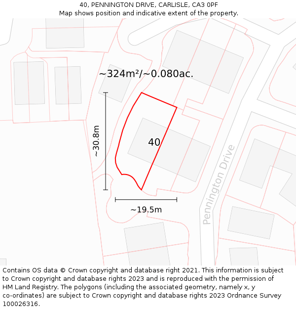 40, PENNINGTON DRIVE, CARLISLE, CA3 0PF: Plot and title map