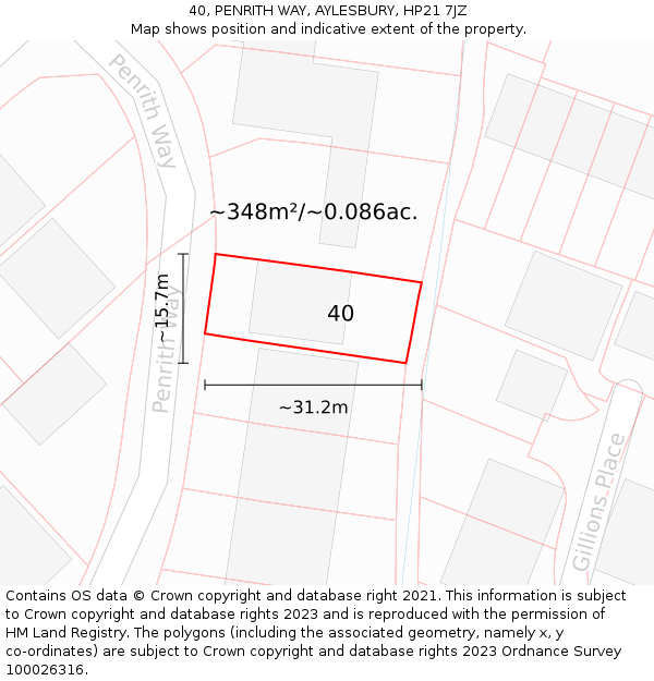 40, PENRITH WAY, AYLESBURY, HP21 7JZ: Plot and title map