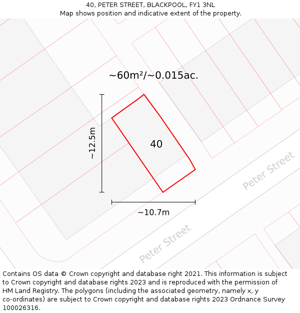 40, PETER STREET, BLACKPOOL, FY1 3NL: Plot and title map