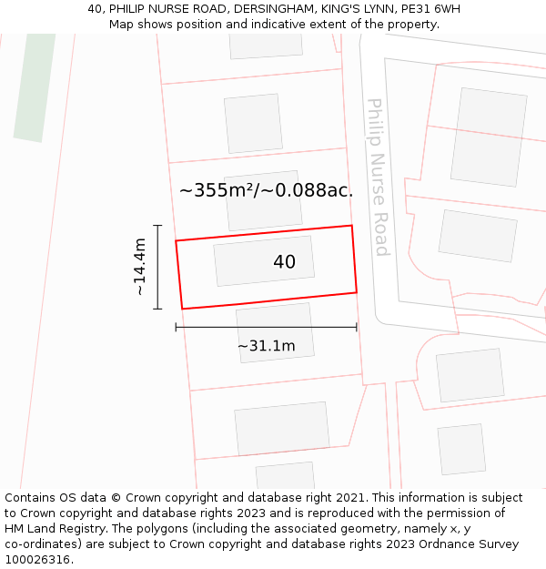 40, PHILIP NURSE ROAD, DERSINGHAM, KING'S LYNN, PE31 6WH: Plot and title map