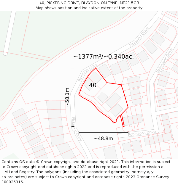 40, PICKERING DRIVE, BLAYDON-ON-TYNE, NE21 5GB: Plot and title map