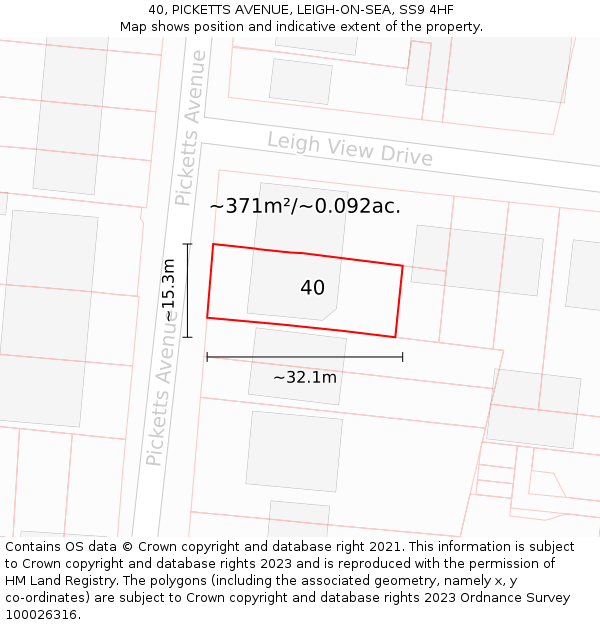 40, PICKETTS AVENUE, LEIGH-ON-SEA, SS9 4HF: Plot and title map