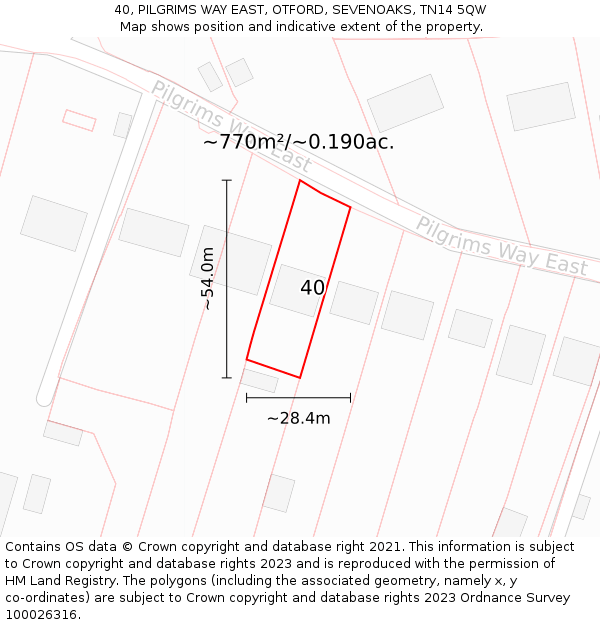 40, PILGRIMS WAY EAST, OTFORD, SEVENOAKS, TN14 5QW: Plot and title map