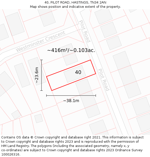 40, PILOT ROAD, HASTINGS, TN34 2AN: Plot and title map
