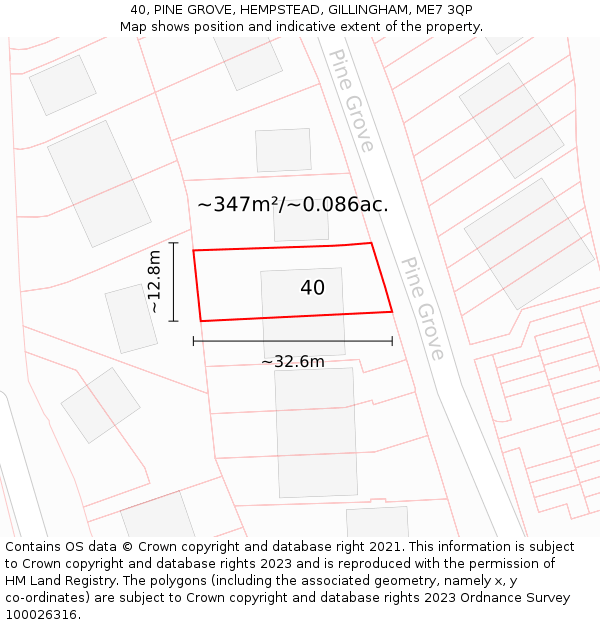 40, PINE GROVE, HEMPSTEAD, GILLINGHAM, ME7 3QP: Plot and title map