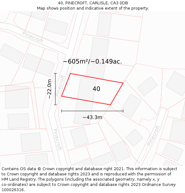 40, PINECROFT, CARLISLE, CA3 0DB: Plot and title map