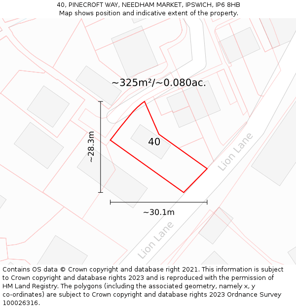 40, PINECROFT WAY, NEEDHAM MARKET, IPSWICH, IP6 8HB: Plot and title map
