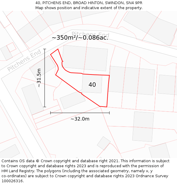 40, PITCHENS END, BROAD HINTON, SWINDON, SN4 9PR: Plot and title map
