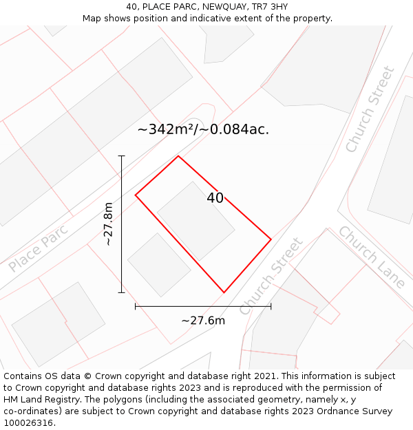 40, PLACE PARC, NEWQUAY, TR7 3HY: Plot and title map