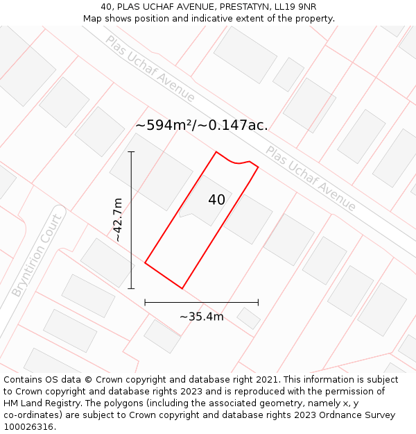 40, PLAS UCHAF AVENUE, PRESTATYN, LL19 9NR: Plot and title map