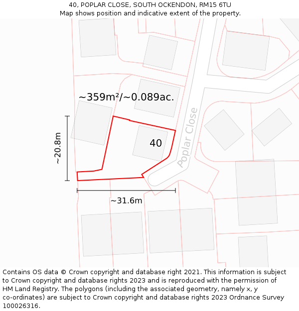 40, POPLAR CLOSE, SOUTH OCKENDON, RM15 6TU: Plot and title map