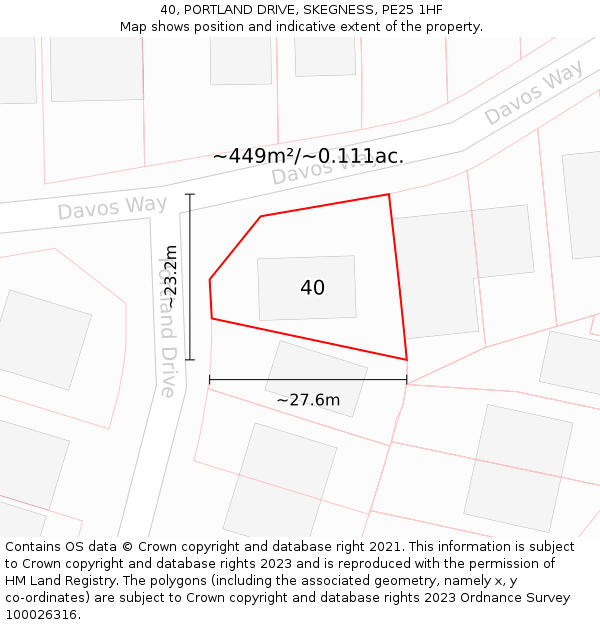 40, PORTLAND DRIVE, SKEGNESS, PE25 1HF: Plot and title map