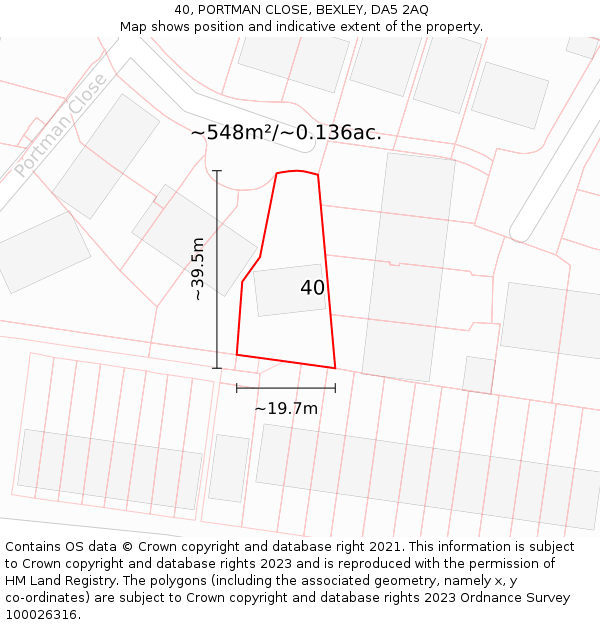 40, PORTMAN CLOSE, BEXLEY, DA5 2AQ: Plot and title map