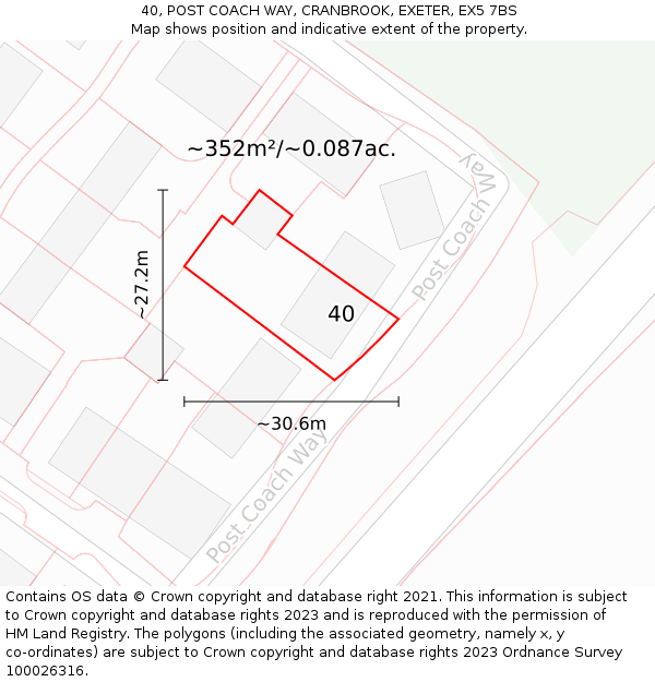 40, POST COACH WAY, CRANBROOK, EXETER, EX5 7BS: Plot and title map