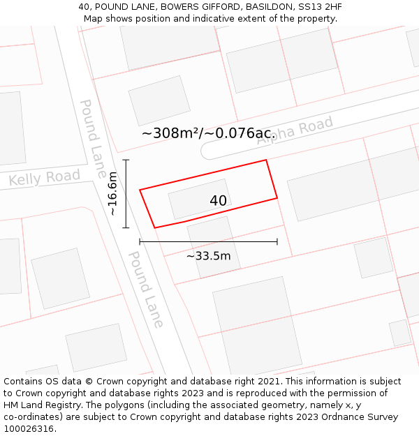 40, POUND LANE, BOWERS GIFFORD, BASILDON, SS13 2HF: Plot and title map