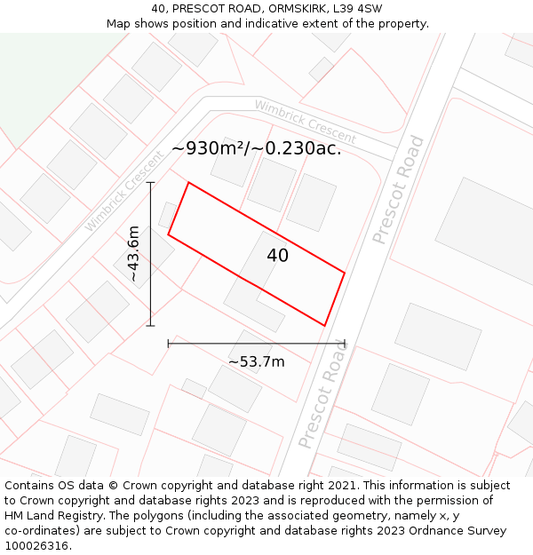 40, PRESCOT ROAD, ORMSKIRK, L39 4SW: Plot and title map