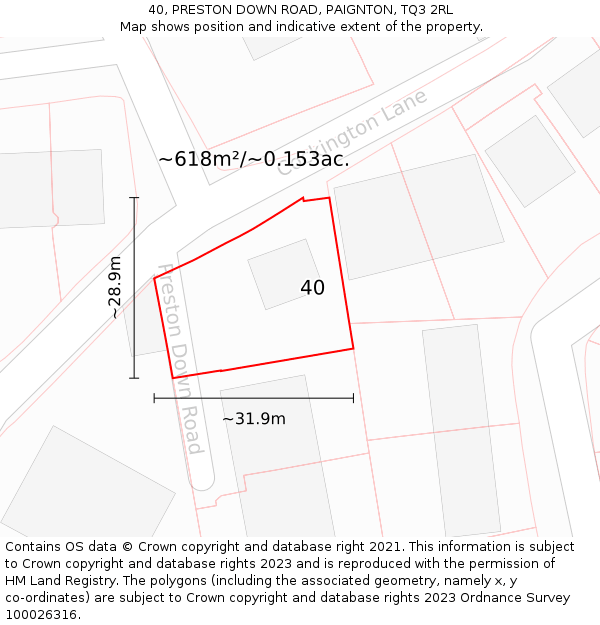 40, PRESTON DOWN ROAD, PAIGNTON, TQ3 2RL: Plot and title map