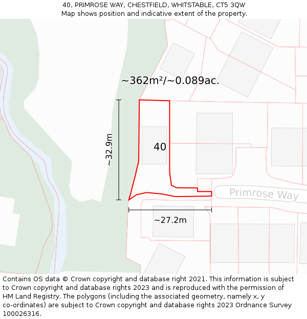 40, PRIMROSE WAY, CHESTFIELD, WHITSTABLE, CT5 3QW: Plot and title map