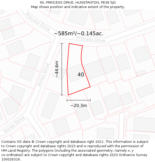 40, PRINCESS DRIVE, HUNSTANTON, PE36 5JG: Plot and title map
