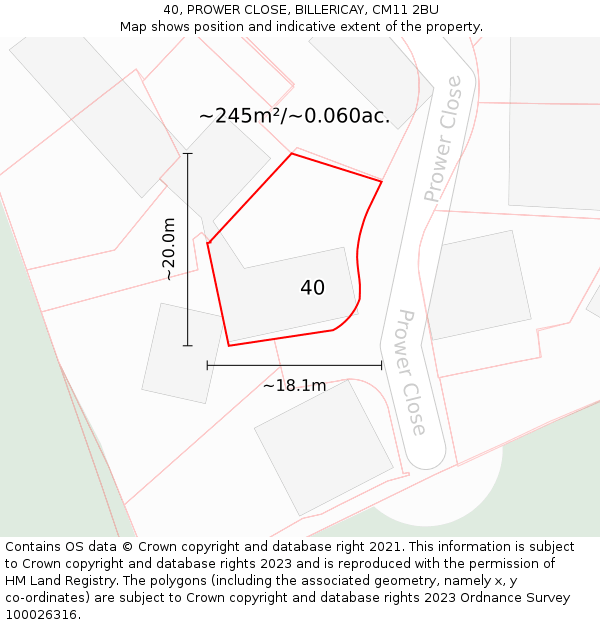 40, PROWER CLOSE, BILLERICAY, CM11 2BU: Plot and title map