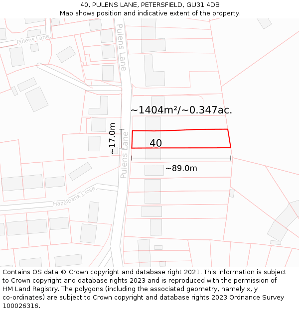 40, PULENS LANE, PETERSFIELD, GU31 4DB: Plot and title map