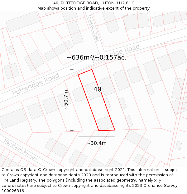 40, PUTTERIDGE ROAD, LUTON, LU2 8HG: Plot and title map
