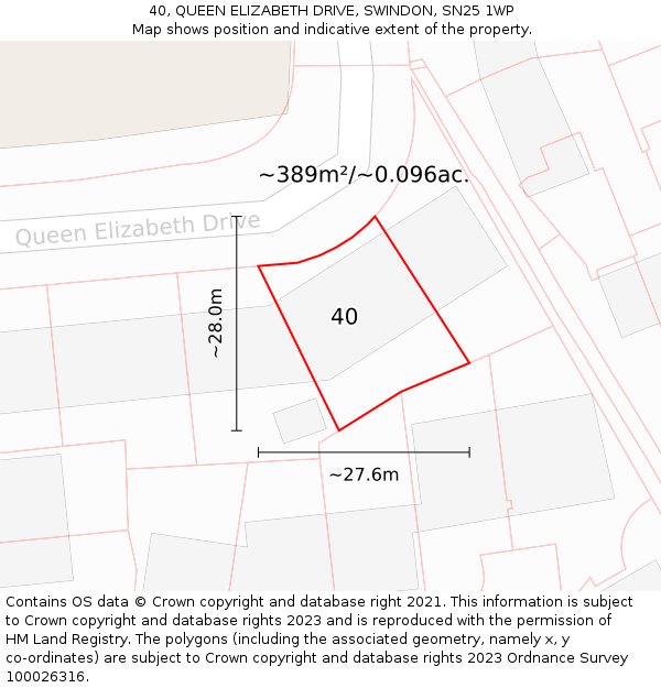 40, QUEEN ELIZABETH DRIVE, SWINDON, SN25 1WP: Plot and title map