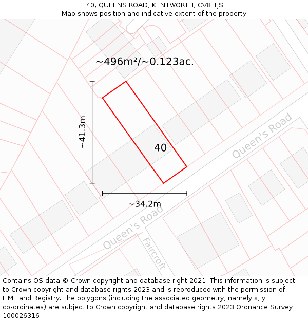 40, QUEENS ROAD, KENILWORTH, CV8 1JS: Plot and title map