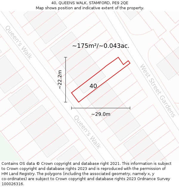 40, QUEENS WALK, STAMFORD, PE9 2QE: Plot and title map