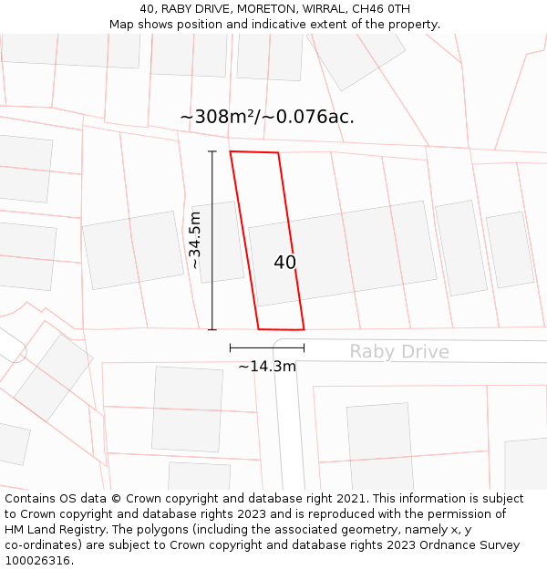 40, RABY DRIVE, MORETON, WIRRAL, CH46 0TH: Plot and title map