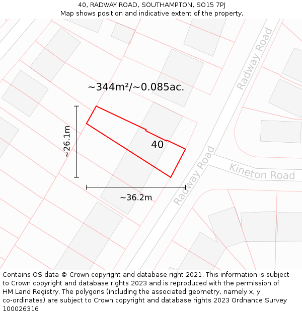 40, RADWAY ROAD, SOUTHAMPTON, SO15 7PJ: Plot and title map