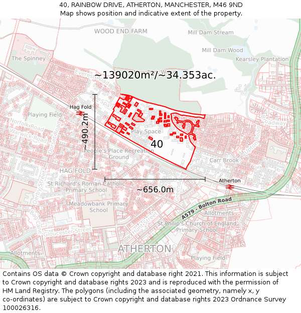40, RAINBOW DRIVE, ATHERTON, MANCHESTER, M46 9ND: Plot and title map