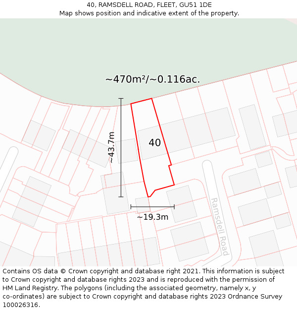 40, RAMSDELL ROAD, FLEET, GU51 1DE: Plot and title map