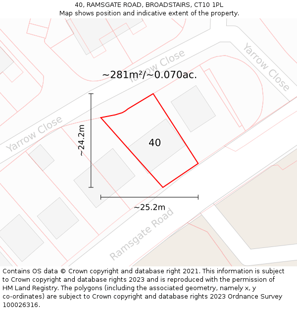40, RAMSGATE ROAD, BROADSTAIRS, CT10 1PL: Plot and title map