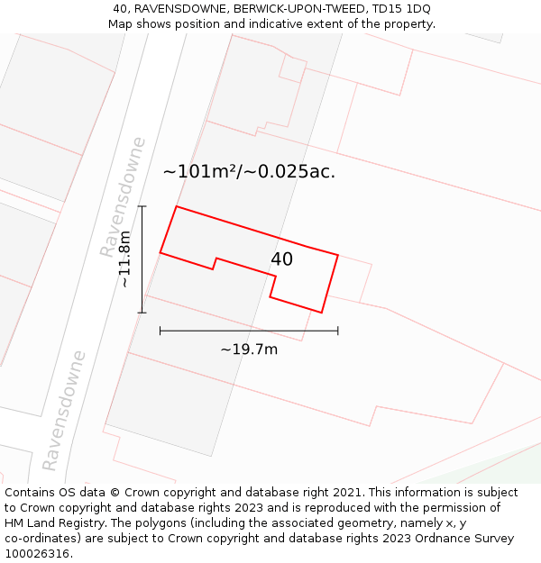 40, RAVENSDOWNE, BERWICK-UPON-TWEED, TD15 1DQ: Plot and title map