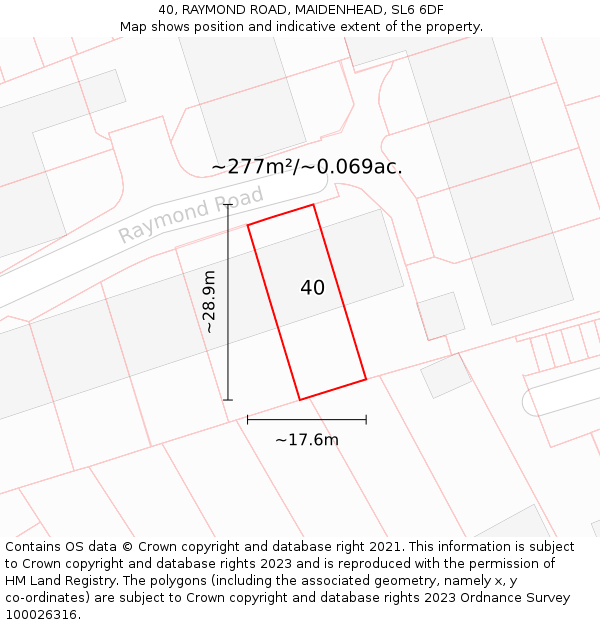 40, RAYMOND ROAD, MAIDENHEAD, SL6 6DF: Plot and title map