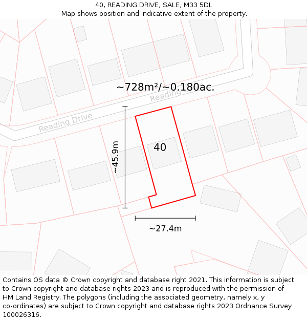 40, READING DRIVE, SALE, M33 5DL: Plot and title map