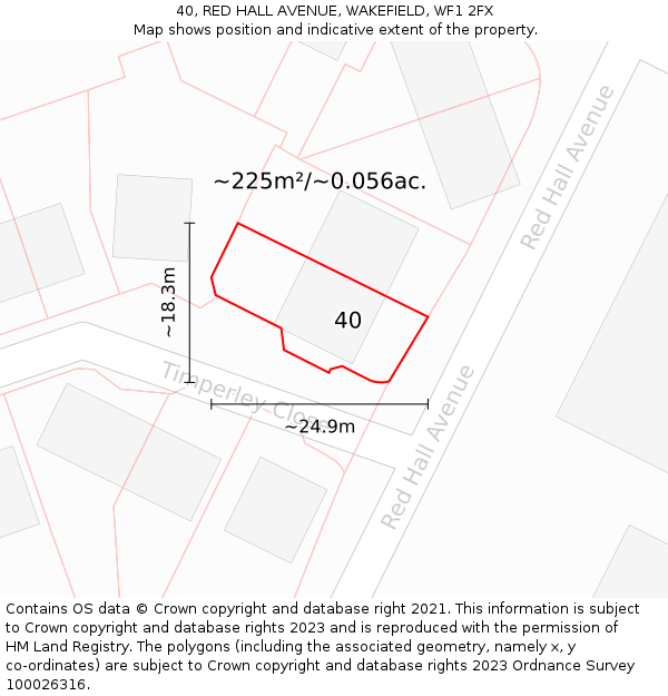 40, RED HALL AVENUE, WAKEFIELD, WF1 2FX: Plot and title map