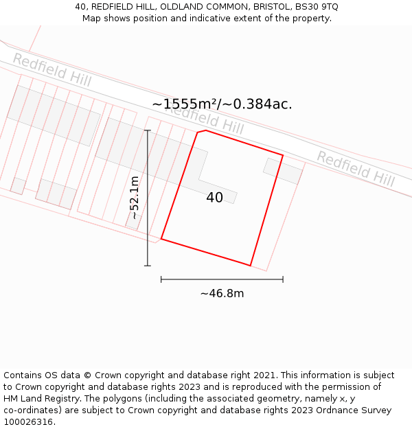 40, REDFIELD HILL, OLDLAND COMMON, BRISTOL, BS30 9TQ: Plot and title map