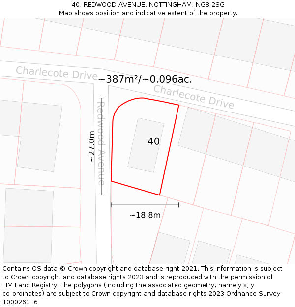 40, REDWOOD AVENUE, NOTTINGHAM, NG8 2SG: Plot and title map