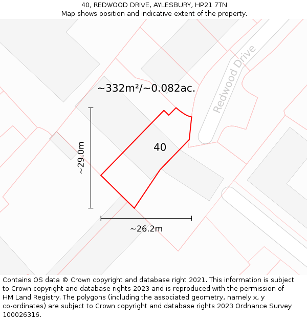 40, REDWOOD DRIVE, AYLESBURY, HP21 7TN: Plot and title map